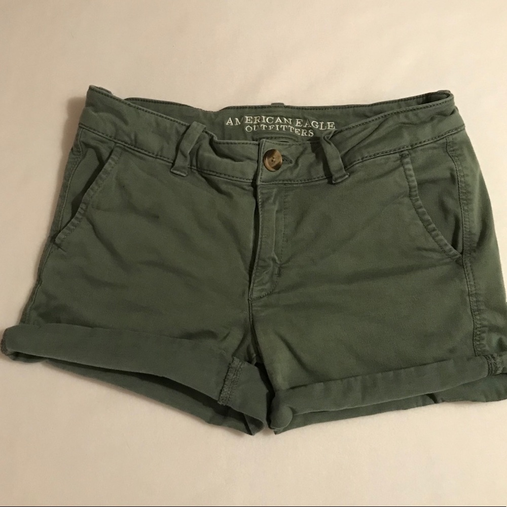 American Eagle Army Green Midi Stretch Shorts